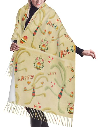 Schal mit Osterhasen-Print und Quaste, dick, groß, für den Winter, warmer Schal, Osterhase, Einheitsgröße
