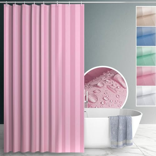 ANRO Tenda da doccia per vasca da bagno, lavabile con anelli per tenda da doccia, in tessuto, 100% poliestere, impermeabile, rosa, 240 x 200 cm
