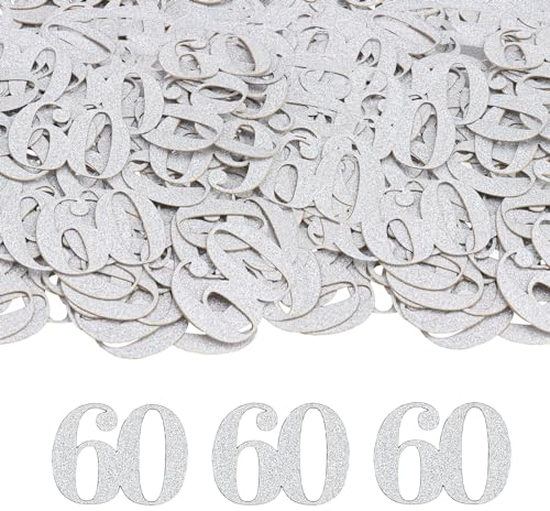 GoldRock Glitzer Konfetti 60. Geburtstag Deko Groß 3,4x2,5cm, 100 Stk für Mann und Frau, Tischdeko, Streudeko Silber, 60 Jahre