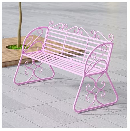 Garten Außenbank, Terrassenbank mit stabilem Gusseisen-Metallrahmen, wetterfeste Veranda-Bank aus Metall für Veranda, Rasen, Garten, Hof, Party, Hochzeit, Outdoor-Gartendekoration (Color : Pink)