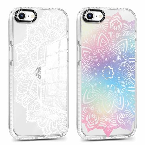 Foonary 2 Stück Transparent Hülle für iPhone 7/8/SE 2020/SE 2022 4,7, Handyhülle mit Frauen Mädchen Aesthetic Blumen Muster Motiv Design Case, Silikon Schutzhülle Cover für iPhone SE 3, Blume7