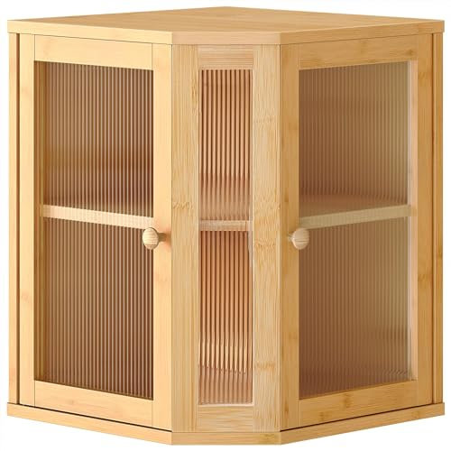 Lambluefly Bread Bin with Large Capacity, 2-Layer Bread Box, Wooden Bread Bin with Double Wavy Acrylic Door, Bread Storage Suitable for Storing Bread and Other Foods