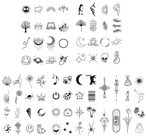 JJiaoLinin Ensembles de Tatouages Temporaires,77 Feuilles Minuscules Petits Tatouages Amovibles Réaliste Tatouages Temporaires Ensembles Faux Autocollants de Tatouage