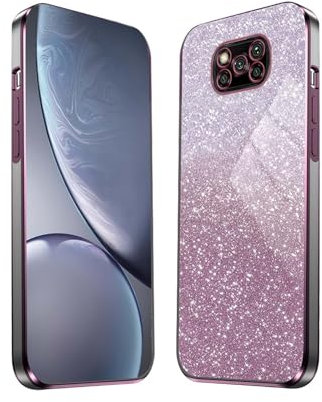 HAOYE Funda para Xiaomi Poco X3 NFC/Poco X3 Pro, Carcasa Silicona TPU Marco Galvanizado, Protector a Prueba de Golpes Case con Brillante Pegatina. Rosa