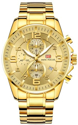 rorios Herren Goldene Uhr Edelstahl Business Armbanduhr Multifunktional Chronograph Uhr Analog Quarz Herrenuhren Leuchtend Datum Kalender Uhren