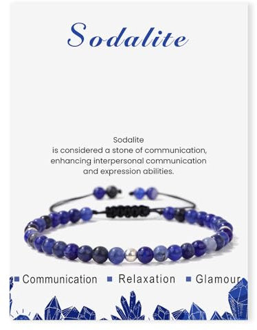 Uwiyo Echtes Naturstein Armband für Fraun, 4mm Perlenarmband Einstellbar Edelstein Armband Yoga Armbänder Kugelarmband für Damen Mädchen Geschenk für Geburtstag Muttertag Weihnachten (Sodalith)