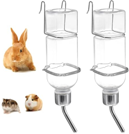 Lot de 2 bouteilles d'eau en forme de lapin avec support, 350 ml, à suspendre pour lapins, cochons d'Inde, hamsters, chinchillas