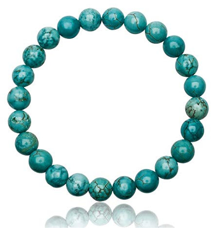 Unique Gems Herren Perlenarmband Türkis Ø 8mm Naturstein Perlen handmade Kugelarmband elastisch 20cm bis 23cm Juweliers- Qualität