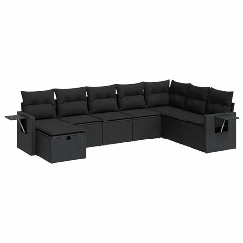 vidaXL 8-TLG. Garten-Sofagarnitur mit Kissen Schwarz Poly Rattan