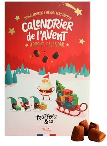 Chocolat Mathez - Calendrier de l'Avent chocolat 2025-24 Truffes aux chocolat - 8 saveurs de truffes chocolatées à découvrir avant Noël - Idée cadeau