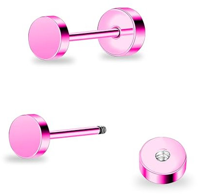 ZDE Titan Damen flach zurück Ohrstecker Frauen hypoallergene Ohrringe für empfindliche Ohren einfach klassisch 4mm flach Ohrstecker perfekt für Helix Tragus Knorpel (Pink, 4MM)