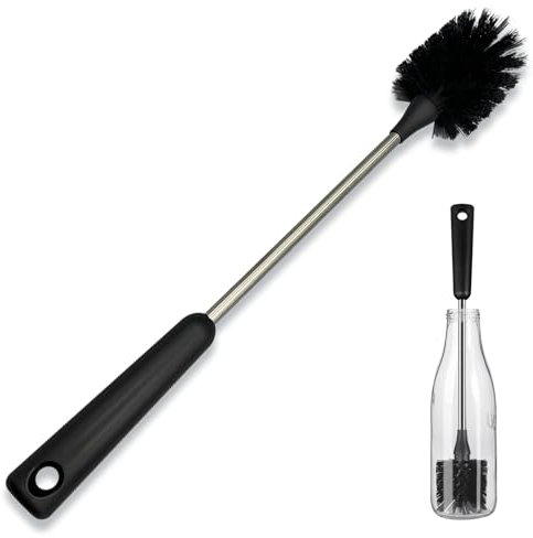 BIDEX Bottle Brush,15 Inches Long Handle Bottle Brush Cleaner,Kitchen Scrub Cleaning Brushes for Cup, Wine Glasses, Coffee Mugs, Tumblers, Wine Decanters (Gray)