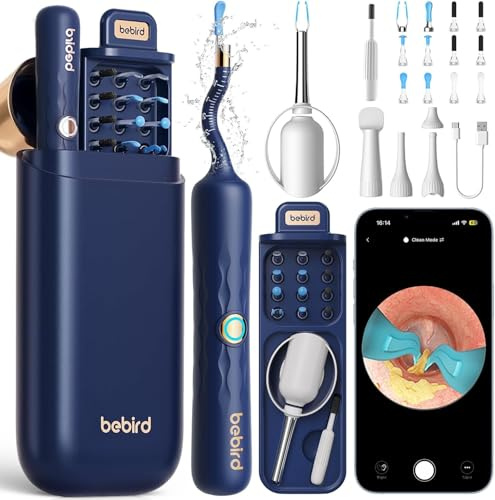 Bebird Earsight Plus Ohrenschmalz-Entfernungswerkzeug Kamera, Ohrreiniger mit flexiblem kabellosem Ohrkamera-Otoskop, schmerzlose visuelle Ohrpick-Pinzette, Wachsentferner, tragbares Ohrreinigungsset