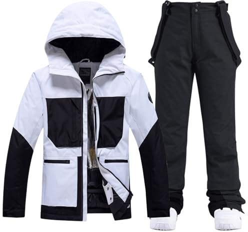 HOTIAN Damen Ski Jacke und Hosen 2 Teilig Set Skianzug Damen Wasserdicht Winddicht Winter Outdoor Warme Skifahren Skibekleidung damen set 167 BK+BK S