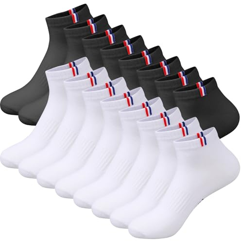 VEGCOO 8 Paires Chaussettes Sport Homme Femme 38-42, Chaussettes Basses Respirantes Absorbant la Transpiration (FR/ES, Alpha/lettres, Taille unique, Taille normale, Taille normale, Noir/Blanc)