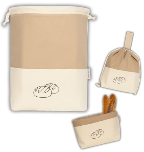 slowroom Brotbeutel zur Brotaufbewahrung und Frischhalten 3 in 1 - Brotkorb Stoff  - Brottasche aus Baumwolle - Brotkasten 32 x 35 cm, Cafe Latte