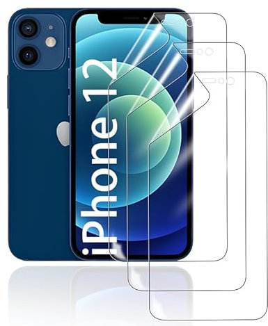 HonJenSeoa Protector de pantalla de película de hidrogel para iPhone 12, 3 Piezas película protectora de TPU suave transparente HD Curva 3D de Cobertura Completa Sin Burbujas