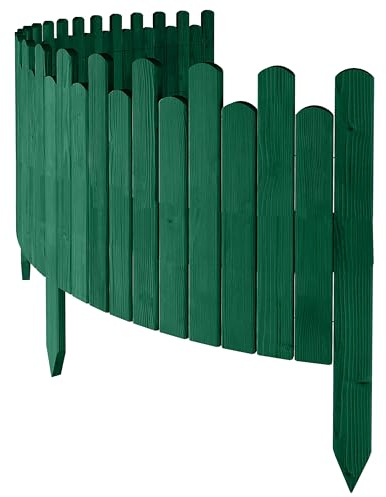 Floranica Beeteinfassung Holz Rollzaun Holzzaun 200 x 40 cm Grün imprägniert Flexible Rasenkante Rollborder Palisade Gartenzaun Umzäunung für Garten