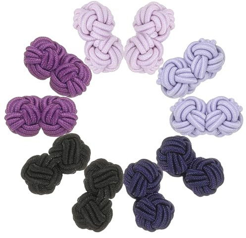 PATIKIL 5 Pares Gemelos Nudo Seda, Gemelos Camisa Tela Elástica, Accesorios Vestir Nudo Retorcido Para Hombres, Mujeres, Negocios, Regalo, Boda, Lila/Lavanda/Púrpura/Violeta Oscuro/Negro