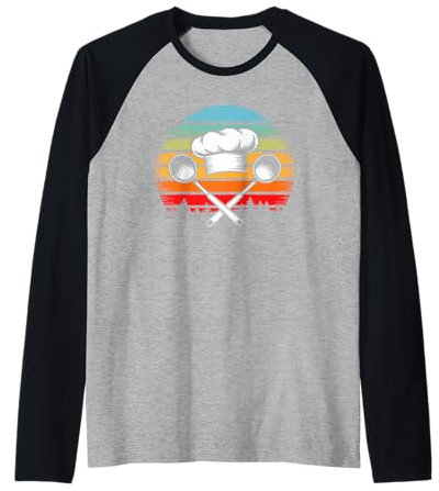 Retro Gorro de Chef Cocinero Cocina Chefs Cocineros Camiseta Manga Raglan