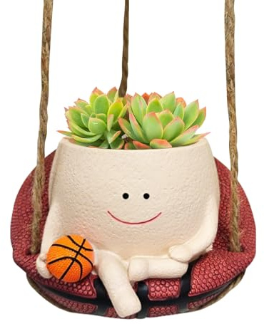 Hängende Blumentöpfe mit Hängestuhl,Blumentopf mit Gesicht,Hängestuhl Harz Blume Kopf Pflanzer,Einzigartige Pflanzentöpfe für Sukkulenten Pflanzer,Swing Face Übertopf,Blumenampel für Innen Outdoor