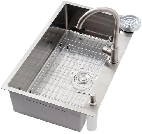 Fregadero De Cocina Grande En Acero Inoxidable 304, Cubeta Única Resistente Para Estación De Trabajo (Sobre/Bajo Encimera), Kit De Drenaje Incluido, Ideal Para Bar(A,80x50x22cm)