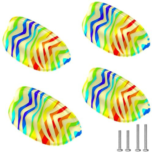 Eslifey Schrankgriffe, 4 Stück, Schubladengriffe, Muschelform, Knäufe für Kommode, Schrank, Küche, Möbeldekoration, Regenbogen-Zebra-Druck