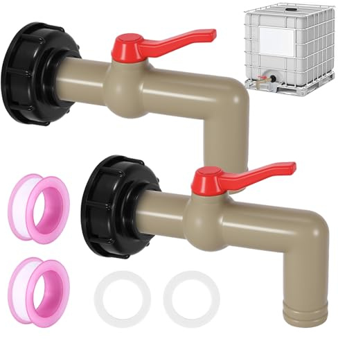 COZHYESS 2 Stück IBC Auslaufhahn IBC Tank Zubehör IBC Wasserhahn Kugelhahn 1 Zoll, IBC Adapter S60x6 Grobgewinde, 32mm, Auslaufhahn für 1000L IBC Container Wassertank Regentonnen (DN40/50)