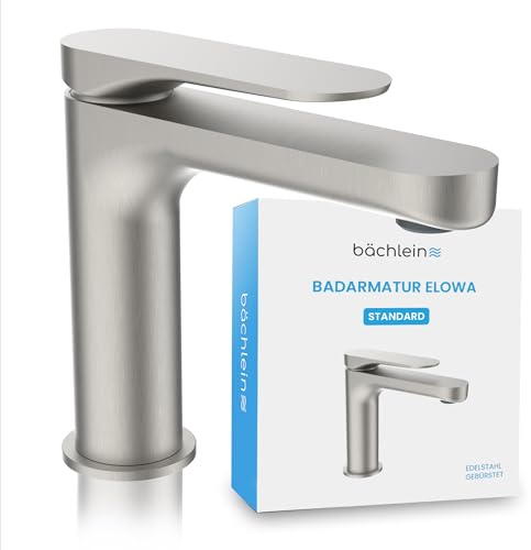 Bächlein Design Badarmatur Elowa Edelstahl gebürstet, Einhebelmischer mit langlebiger Keramikkartusche