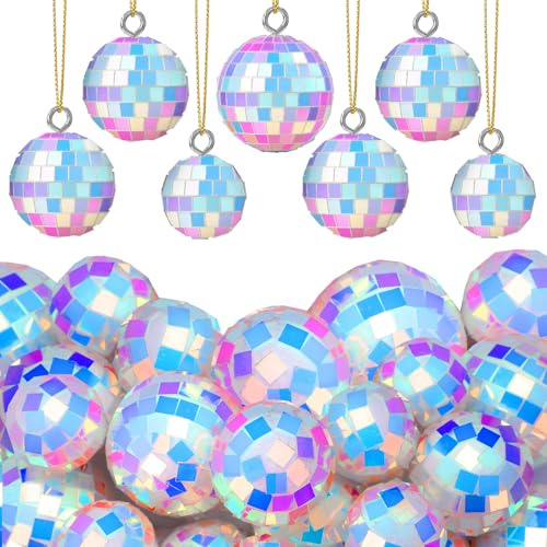 Roowest 36 Pcs Iridescent Disco Ball Ornaments Mirror Disco Ball Decoration | Hanging Halloween Decor, Shatterproof Reflective, for Christmas Tree Wedding Birthday Dance Music Festival 70s Party