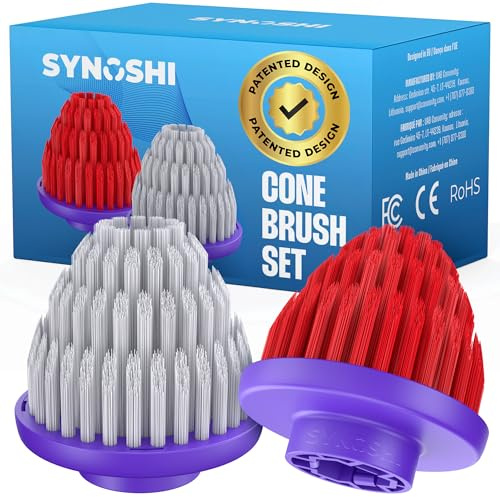 Synoshi PRO Cone Brush Heads (2 Units) for Electric Cleaning Brush. Replacement Brush Head for Corners and Hard-To-Reach Places
