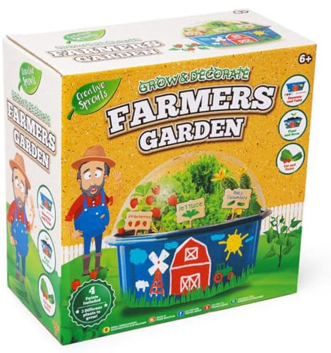 Creative Sprouts Grow & Decorate Farmers Garden Kit, Educational STEM Toy with Seeds and Planter with Lid, Ages 6+