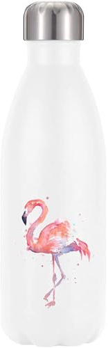 Pink Flamingo Watercolor Graphic Vacuum Insulated Thermal Water Bottle White