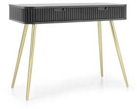 FURNLUX ZOVA Table console Noir & Or 103 x 49 x 80 cm 2 tiroirs Design moderne pour couloir et salon
