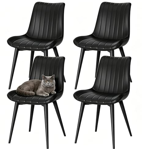 JMGJOY Chaises de Salle à Manger Lot de 4, Chaise de Cuisine Assise rembourrée en Similicuir Pieds en métal, Rétro, Max. 130 kg pour Salle à Manger Salon Chambre à Coucher, Noir