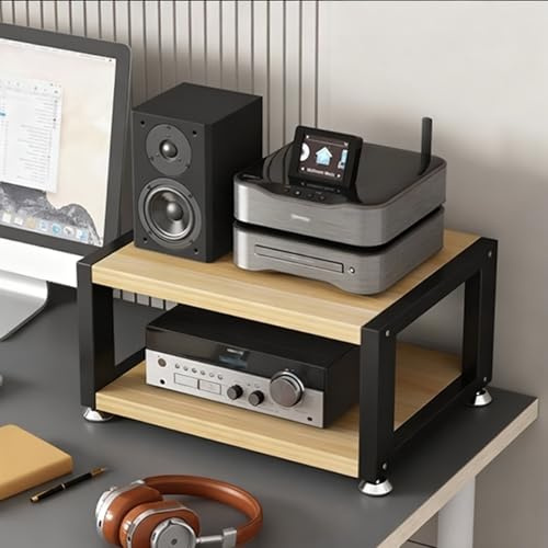 RENLXFI Mueble Equipo HiFi Estantería De Audio Y Vídeo De 2 3 4 Capas, Soporte para Tocadiscos, Amplificador Estéreo Torre, Soporte Vertical para Impresora.(Light Wood,2 Tier)