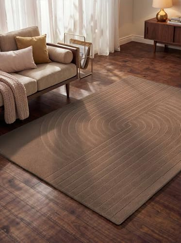 vikosa Arcura - Handgetufteter Wollteppich, Natur Wohnzimmerteppich, Hoch-Tief-Effekt, moderner 3D-Effekt, weich mit geometrischen lineare Design für Wohnzimmer, Schlafzimmer - Beige, 120x180cm