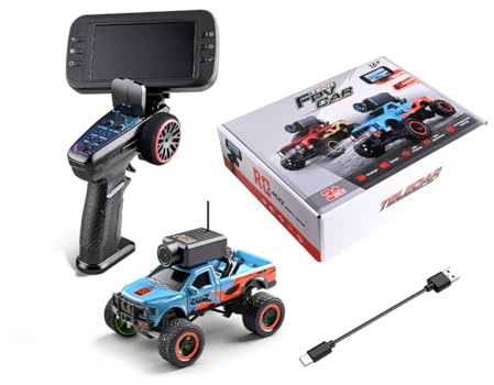 Quibuilds WL 1:64 Mini RC Truck, Ferngesteuertes Auto mit Kamera & Licht, APP-Auto-Pairing mit 3 Geschwindigkeitsmodi, für Indoor-Spiel, Geschenke für Erwachsene (Blau/Bildschirm)