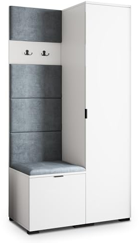 Masseno Flugarderoben Set Lori, Kleiderschrank-Set mit Sitzbank, Garderobenschrank Flur mit 3 Regalböden, Weiß