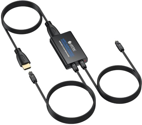 eSynic eARC ARC to Dual Optical Audio Extractor with HDMI & SPDIF Cable | Support 5.1 & 2.0 Audio Format, Plug & Play, 192kHz Sampling Rate, for HDTV to Soundbar, Wireless Headphones, Not Support CEC