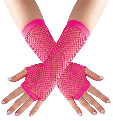 P'tit Clown - Mitaines en Résille - Sans Doigts - Adulte, Unisexe - Couleur Fluo - Accessoire Déguisement Carnaval, Fête à Thème - Fantaisie - Costume Années 80 - Disco - Danse
