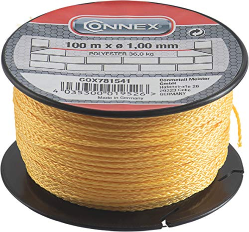Connex Maurerschnur gelb - 100 m Länge - Ø 1,0 mm - Polyester - Knotenfest - Reißfest & Belastbar - Auf Spule / Richtschnur / Bauschnur / Lotschnur / Pflasterschnur / COX781541