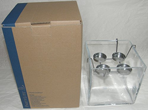 Partylite Teelichthalter Clearly Creative Glaswürfel, mundgeblasenes Glas mit Metalleinsatz für 4 Teelicher. 15 cm hoch
