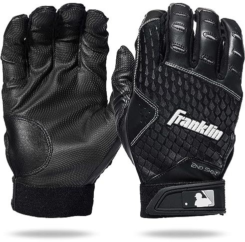 Franklin Sports MLB Schlaghandschuhe – 2nd Skinz Jugend Schlaghandschuhe – Baseball + Softball Ausrüstung – Kinder Schwarz Paar – Jugend Medium