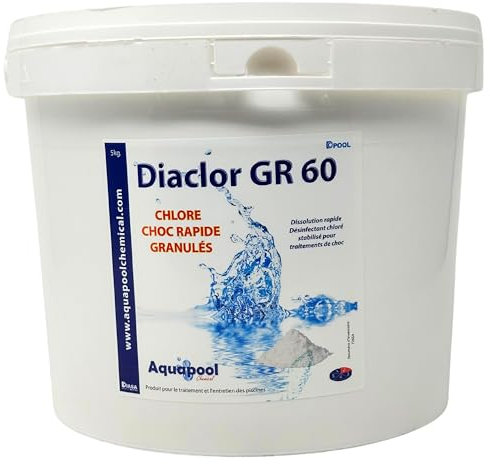 Chlore Choc Piscine – Traitement Eau Verte, Trouble, Algues et Les Micro-Organismes/Action Rapide, Entretien et rattrapage de l’Eau, Chlore Choc granulés 1kg et 5kg (5L)