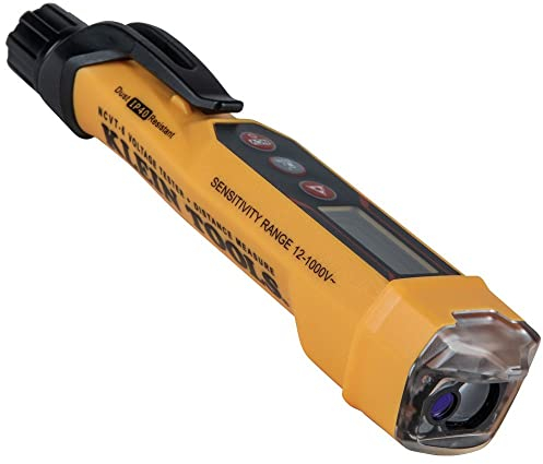 KLEIN TOOLS kontaktloser Spannungsprüfer, 12 bis 1000 V AC, mit Laser-Entfernungsmesser, Gelb,Schwarz