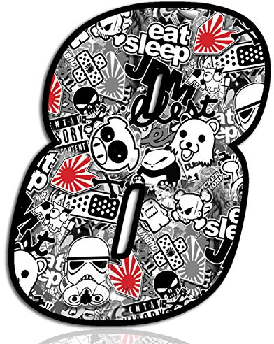Biomar Labs® Adesivo Sticker Numero Racing 8 Gara DC Sticker Bomb Auto Moto Cross Rally Sport Tuning N 348