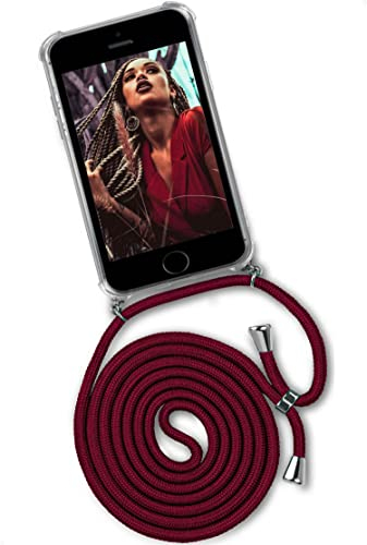 ONEFLOW Handykette für iPhone 5s / 5 / SE (2016) Hülle mit Band, Handyhülle mit Kette abnehmbar, Handyband zum Umhängen, Handy Umhängeband Lange Handykordel, Twist Case – Weinrot