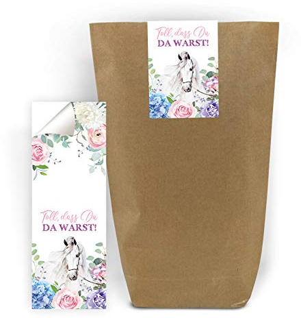 Junaversum 12 Geschenktüten + 12 Aufkleber Pferd für Mitgebsel Gastgeschenk beim Geburtstag Kindergeburtstag Hochzeit Taufe (12 Tüten + 12 Aufkleber)