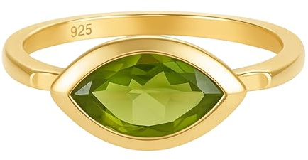Bague en argent sterling plaqué or marquise péridot